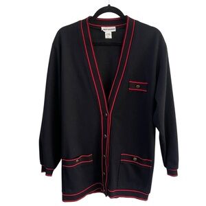 Womens Cardigan Medium Collegiate Varsity School Girl Vintage Red Black V Neck